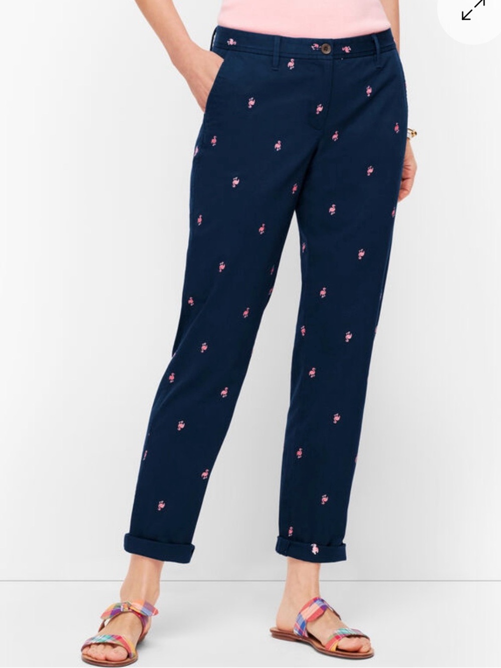 TALBOTS NWT Preppy Palm Beach Embroidered Flamingo Relaxed Chino N/Pink Pant 22W